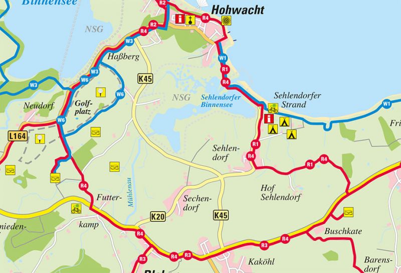 Radfahren Hohwachter Bucht, Kartenausschnitt Radroute R4 an der Howachter Bucht