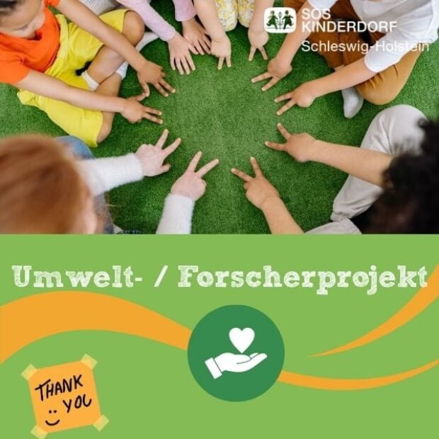 Kinder des SOS-Kinderdorfs Lütjenburg umringen eine Pflanze im Umwelt- und Forscherprojekt
